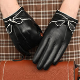Winter Leather Gloves With Bow